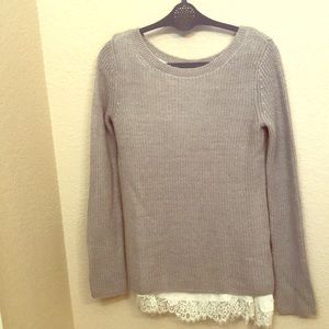 Cute Gray Sweater with Lace Bottom Trim